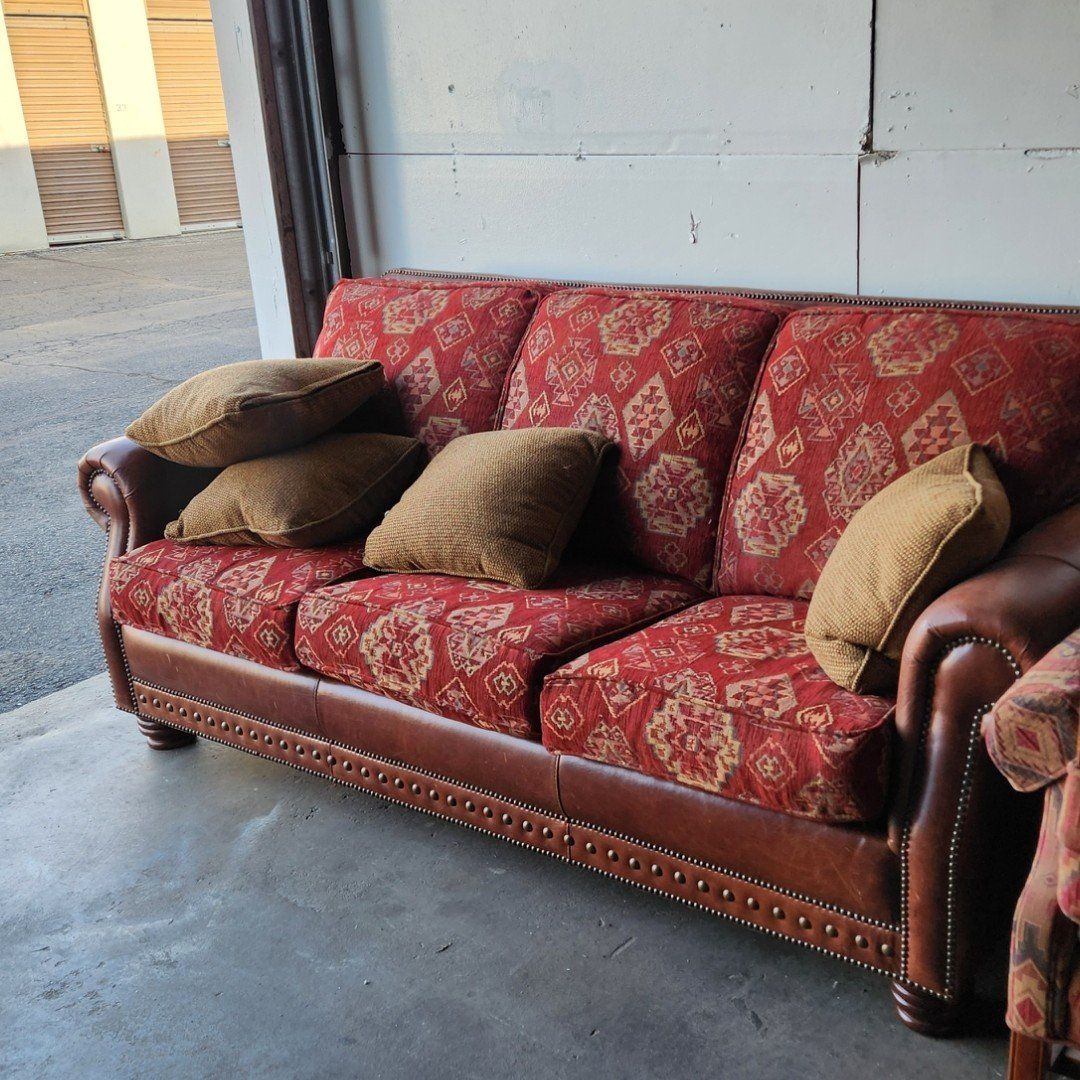 Beautiful Brown Leather Couch Nail Head Trim Red