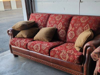 Beautiful Brown Leather Couch Nail Head Trim Red