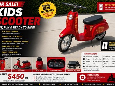 Bellezza by Jazzy Red 36V Kids Electric Scooter - 16 MPH, 16-Mile Range, New Batteries