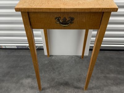 Vintage Light Wood Side Table with Single Drawer & Brass Pull - Accent End Table