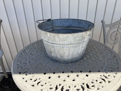 Vintage Galvanized Metal Bucket with Handle - Farmhouse Decor/Planter