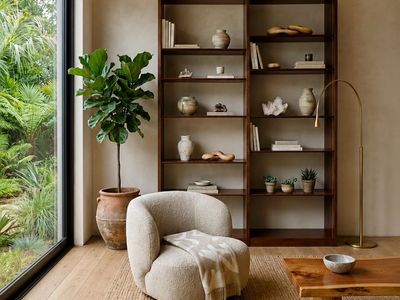 Vintage Large Scale 6-Tier Wooden Double Bay Etagere Bookshelf Bookcase Display Shelf w/12 Adjustable Shelves in Walnut