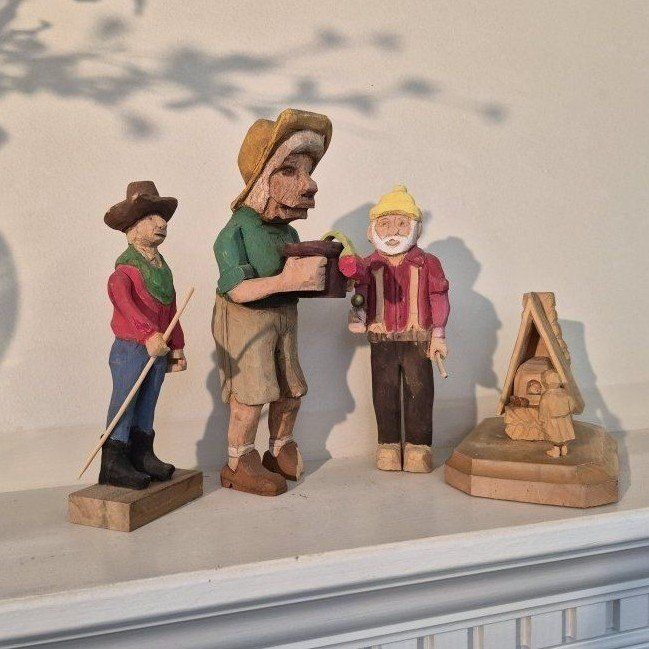 Hand-Carved Wooden Folk Art Figurines 4 included