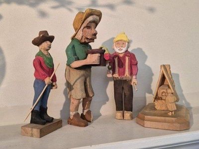 Hand-Carved Wooden Folk Art Figurines 4 included