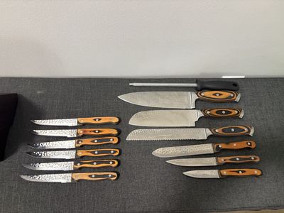 Kitchen Knife Set with Wooden Handles and Block - Various Sizes