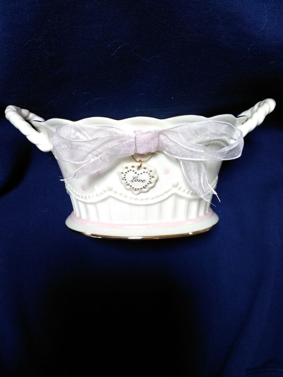 Lenox Pink Polka Dot Porcelain Basket w/LOVE charm-Great Mother's Day or Wedding Gift
