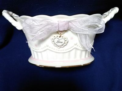 Lenox Pink Polka Dot Porcelain Basket w/LOVE charm-Great Mother's Day or Wedding Gift