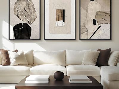 NEW 24X36 Large Framed Neutral Abstract Wall Art for Living Room, 3 Piece Modern Canvas Prints