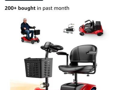 AXADA 4-Wheel Mobility Scooter - 15 Miles Range, 300lbs Capacity, Lightweight, Red