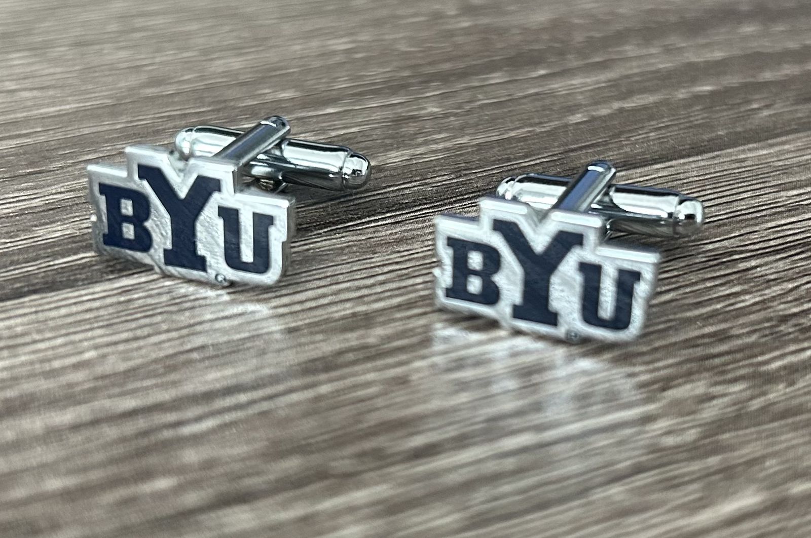 BYU Cougars Silver Tone Cufflinks - Blue & White Logo Cuff Links Set