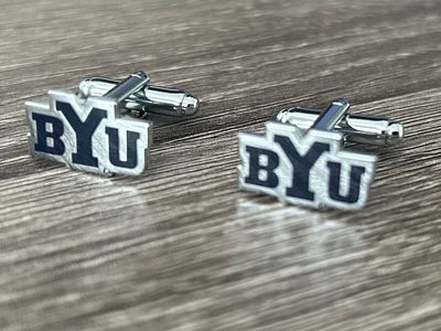 BYU Cougars Silver Tone Cufflinks - Blue & White Logo Cuff Links Set