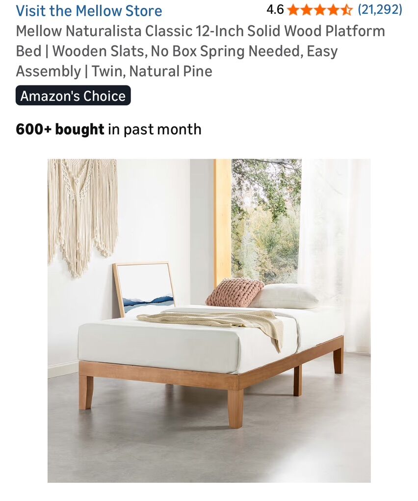 Twin Classic 12-Inch Solid Wood Platform Bed , New