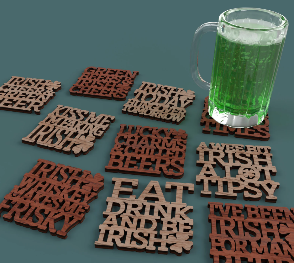 St. Patrick’s Day Laser Cut Phrase Coasters – w/ FREE Gift Bag