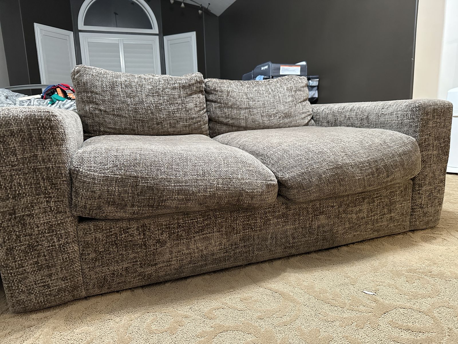 Brown Fabric Loveseat Sofa – Comfortable & Sturdy