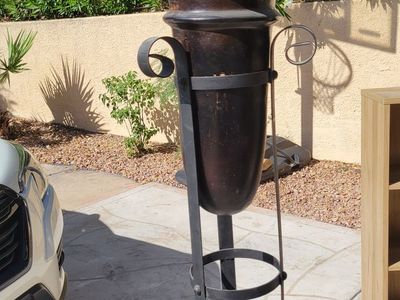 Outdoor Torch Planter / Decorative Urn on Wrought Iron Stand - Bronze & Tan Finish