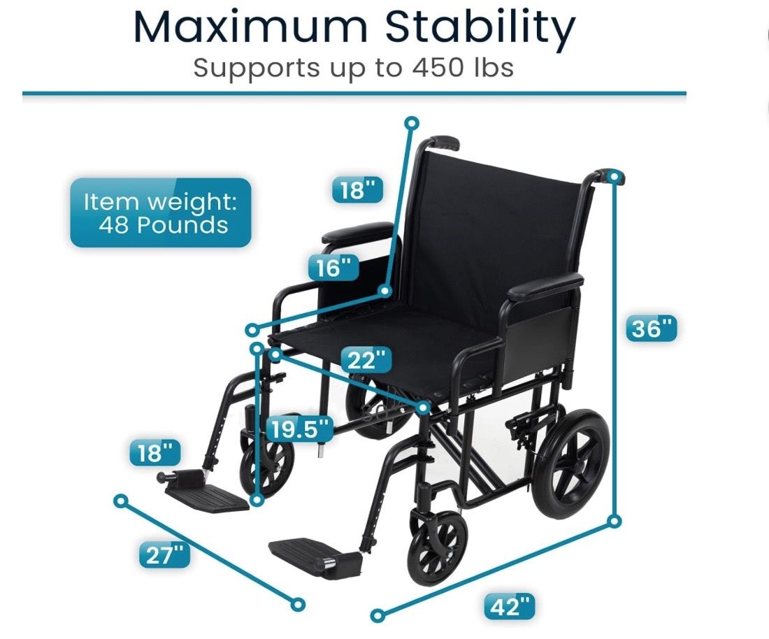 BRAND NEW 22" Mobility Bariatric Transport Supports 450lbs - Foldable,