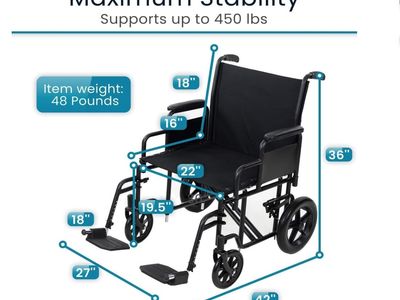 BRAND NEW 22" Mobility Bariatric Transport Supports 450lbs - Foldable,