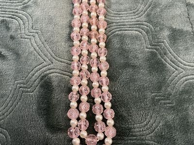 Vintage/Antique Late 1920's -1930's Necklace with Pink Rose Beads and Faux Pearl