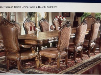 AICO Tuscano Collection Michael Amini 82" Dining Table w/ 2x 22" Leaves & 10 Chairs