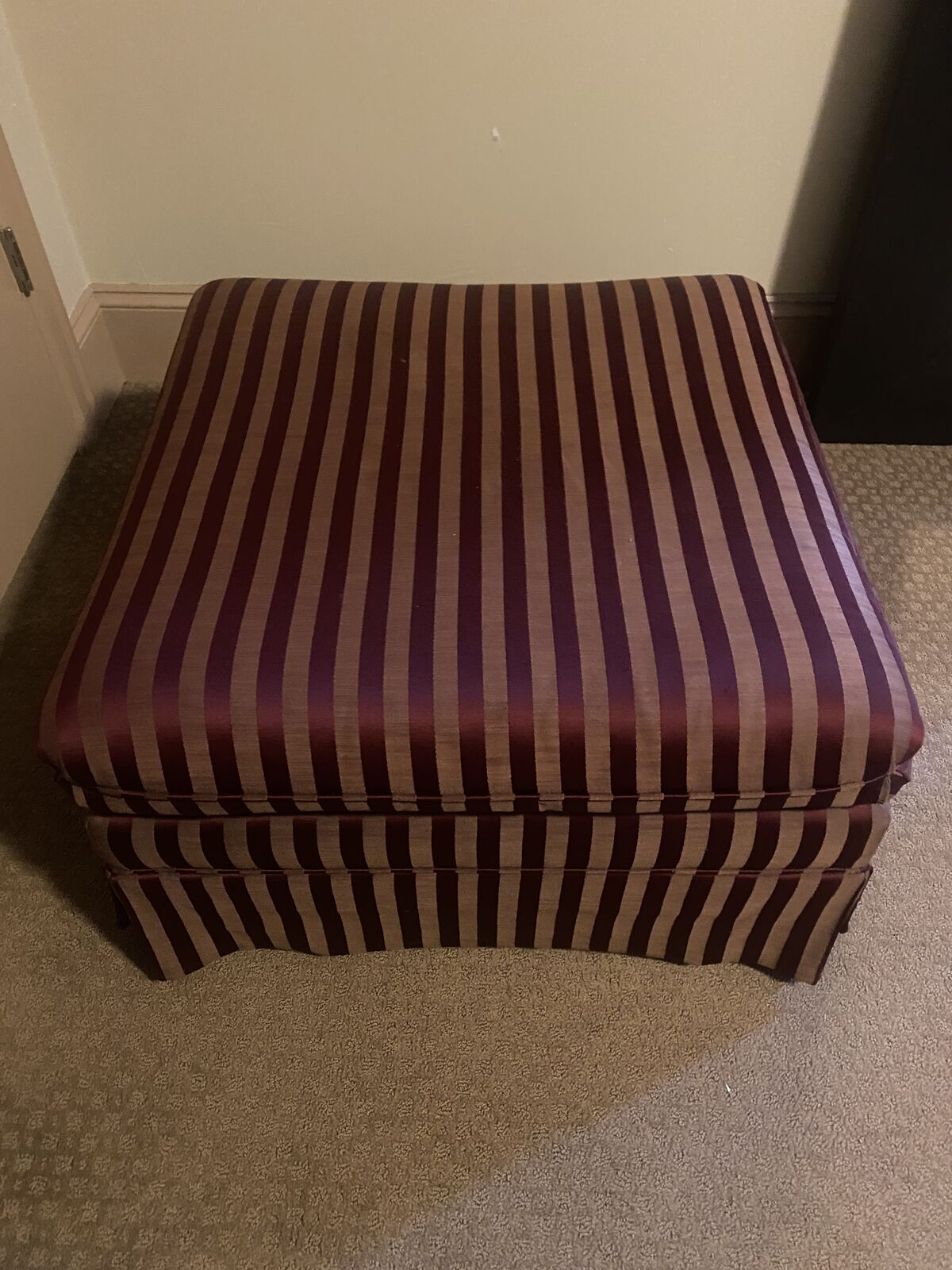 Striped gold & burgundy fabric ottoman