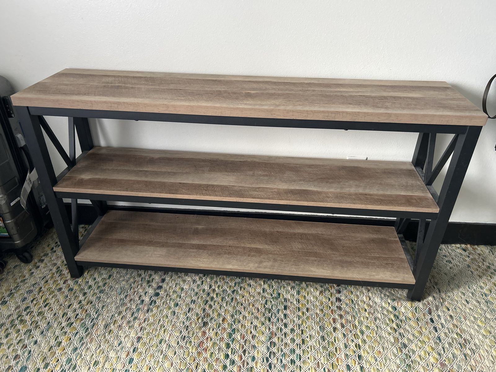 Industrial Wood and Black Metal 3-Tier Console Table