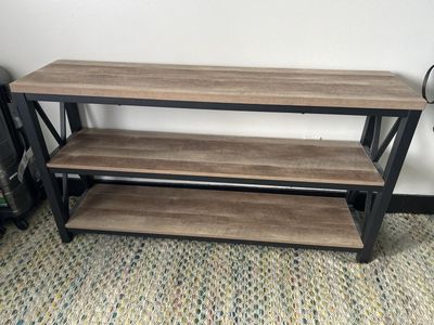 Industrial Wood and Black Metal 3-Tier Console Table