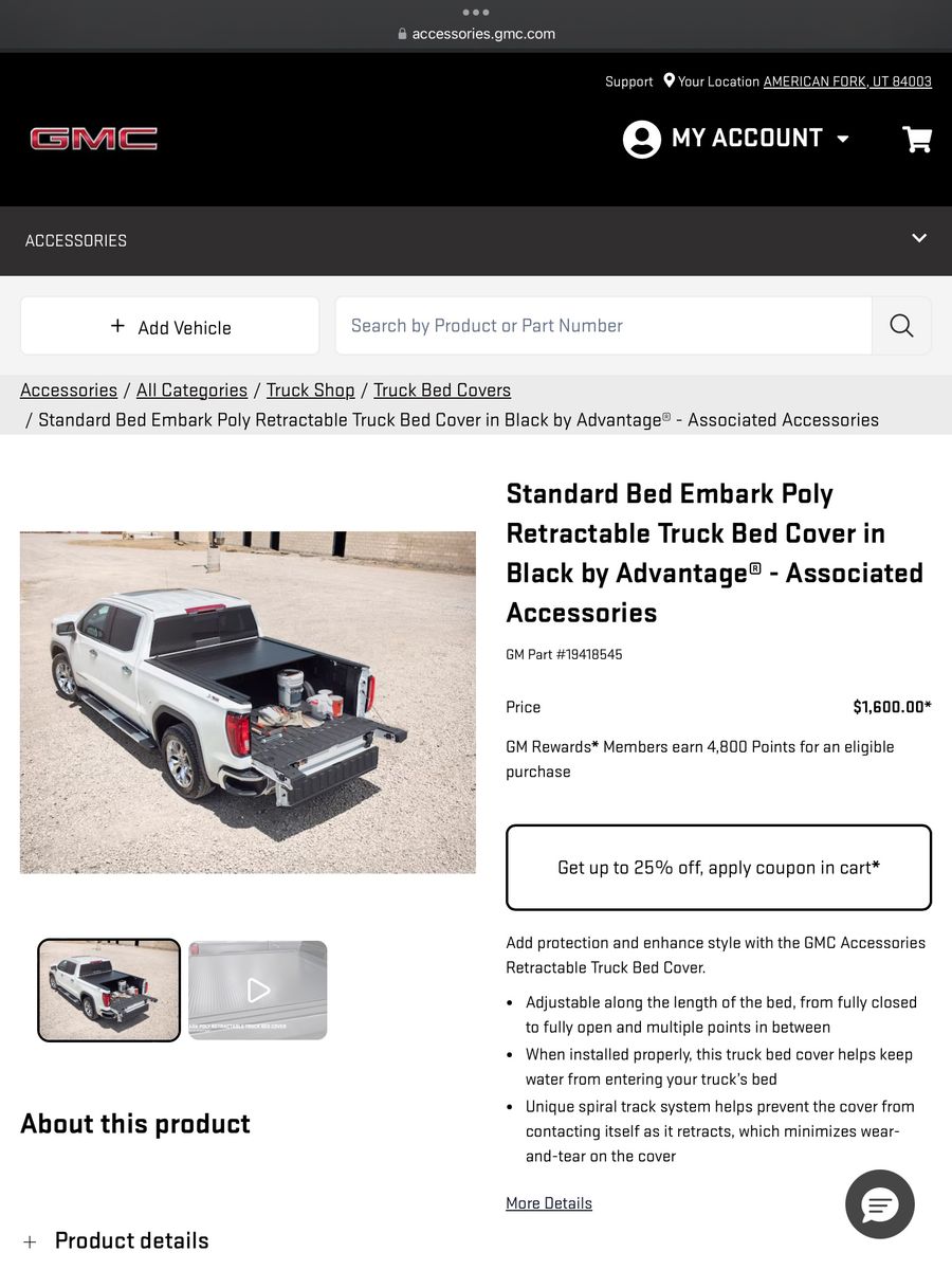 GMC Retractable Truck Bed Cover for Sierra 2500/3500 HD - Black