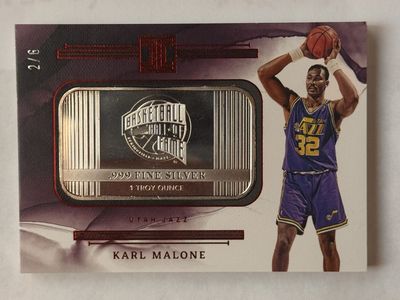 Karl Malone 2022-23 Panini Impeccable Basketball Hall of Fame 1 oz .999 Silver Card #2/6