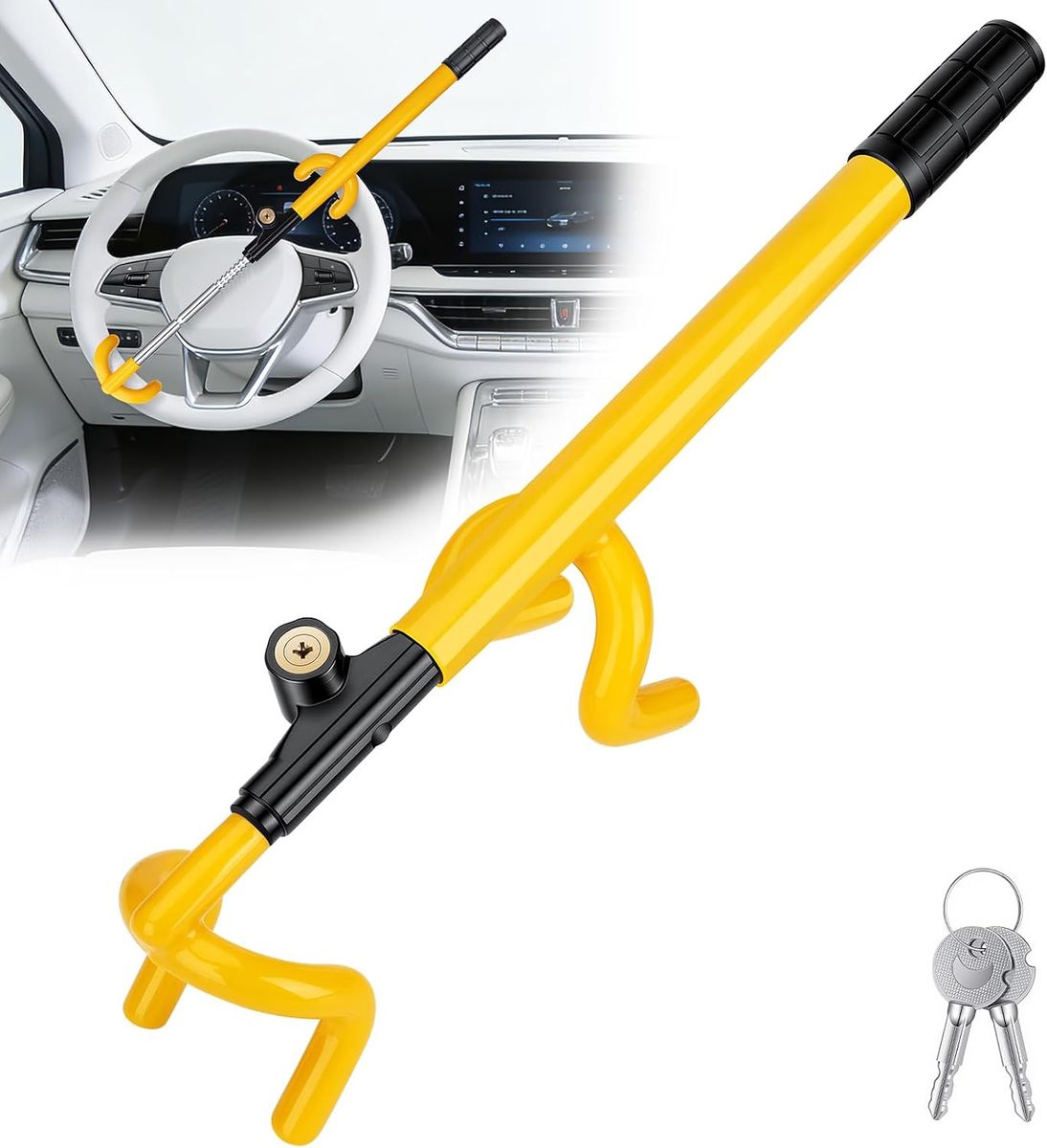 NEW Steering Wheel Lock Anti-Theft Car Device with Adjustable Length Locking Universal Fit