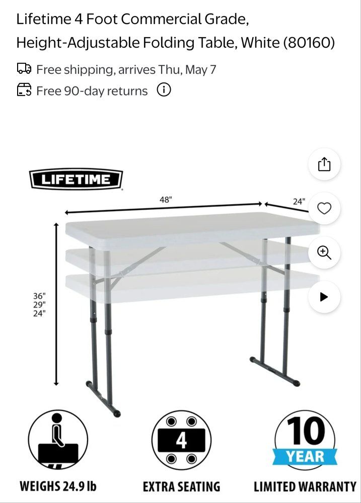 2 LIFETIME 4-Foot Adjustable Folding Tables