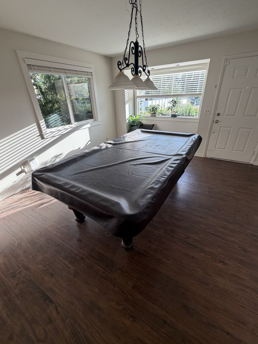 Standard Pool Table with Wall-Mount Cue Rack and Accessories