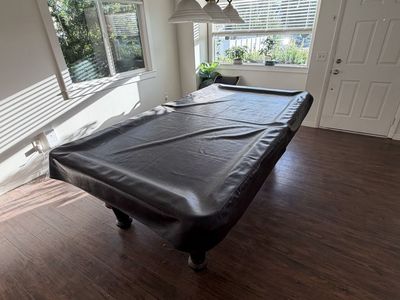 Standard Pool Table with Wall-Mount Cue Rack and Accessories