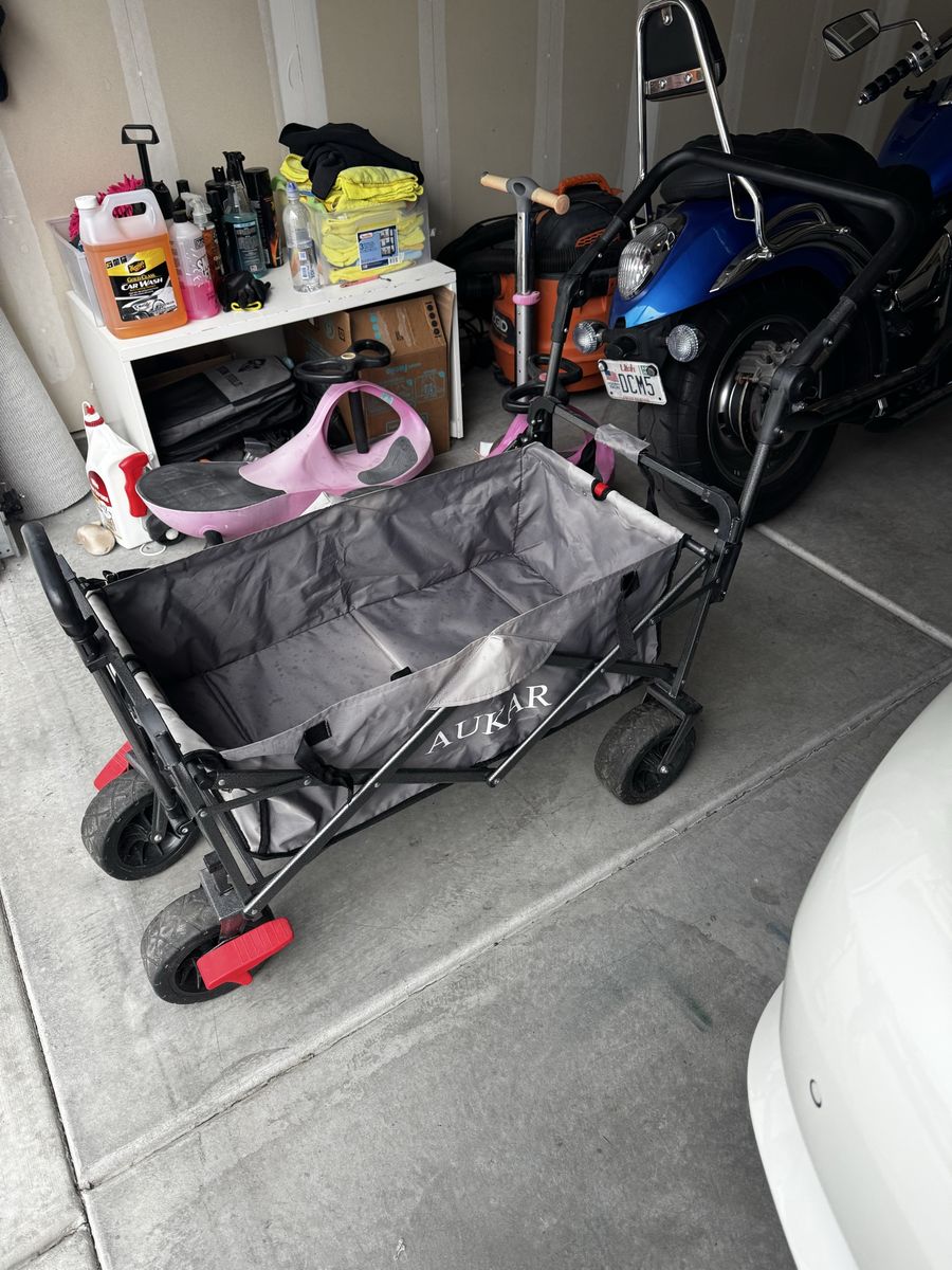 AUKAR Folding Utility Wagon, Gray, Portable Collapsible Cart with Wheels