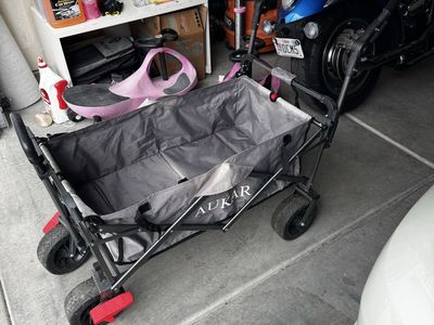 AUKAR Folding Utility Wagon, Gray, Portable Collapsible Cart with Wheels