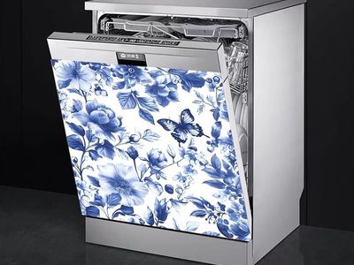 Dishwasher Magnet Cover, Blue Floral & Butterfly Design, 23x26in, Decorative Kitchen Appliance Art - New!