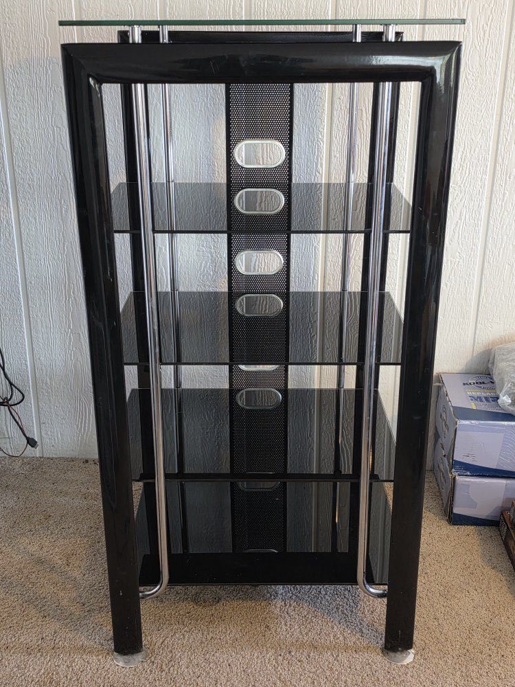 Black and Chrome Glass Media Stand Entertainment Tower