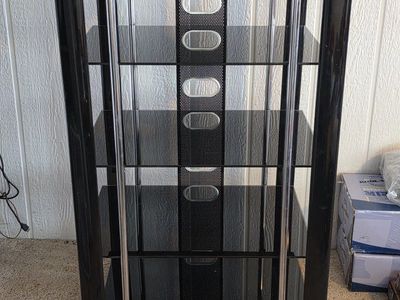 Black and Chrome Glass Media Stand Entertainment Tower