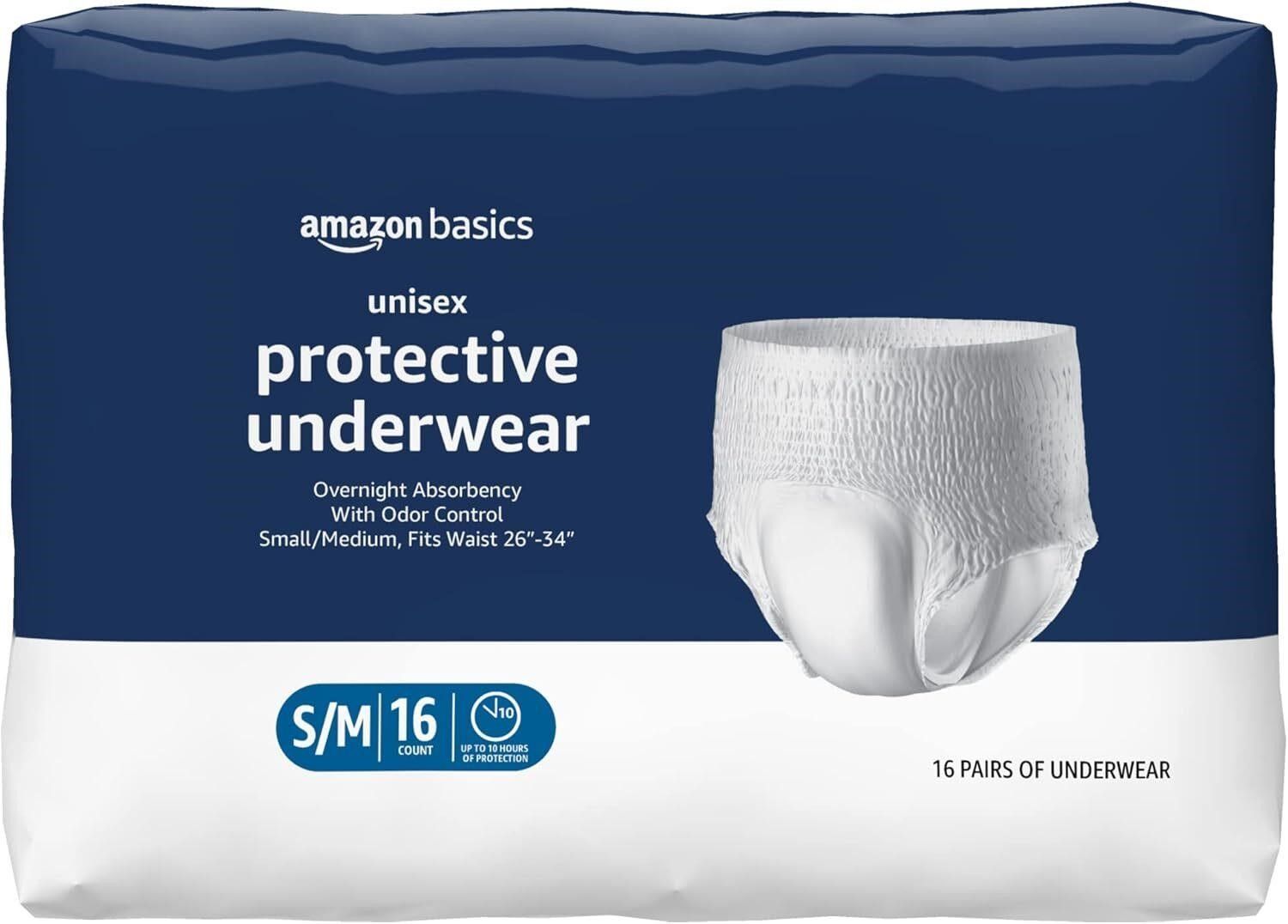 New, Amazon Basics Unisex Protective Underwear 16 count, #ATT-73025-599-6/4