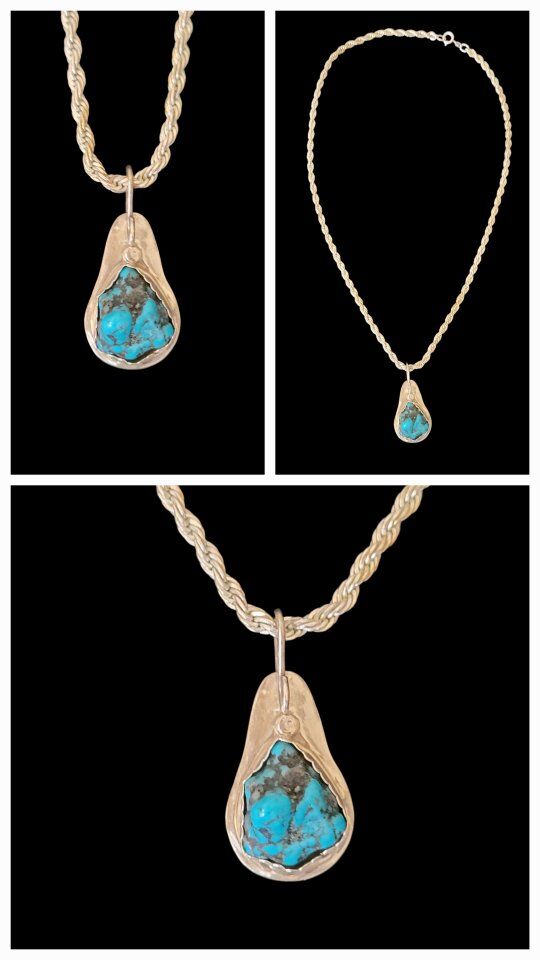 Natural turquoise pendant necklace Handmade Sterli