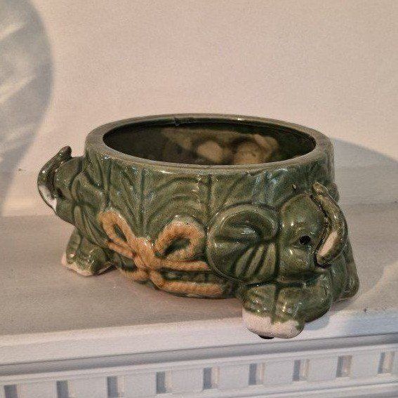 Elephant Planter - Green with Rope Detail, Small Decorative Pot