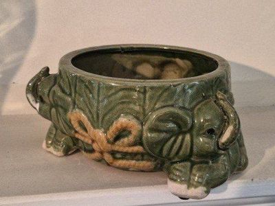 Elephant Planter - Green with Rope Detail, Small Decorative Pot