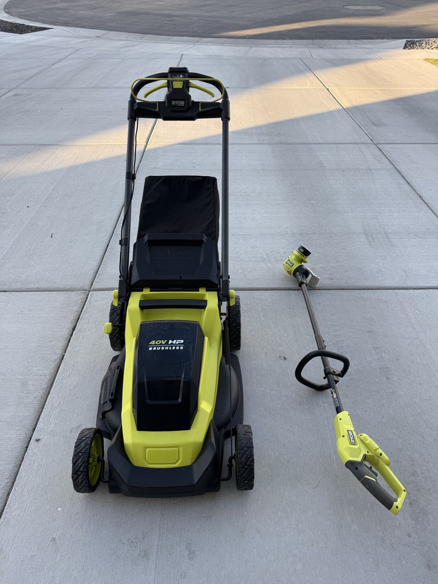 Ryobi 40V HP Brushless Electric Cordless Lawn Mower & String Trimmer Combo Kit