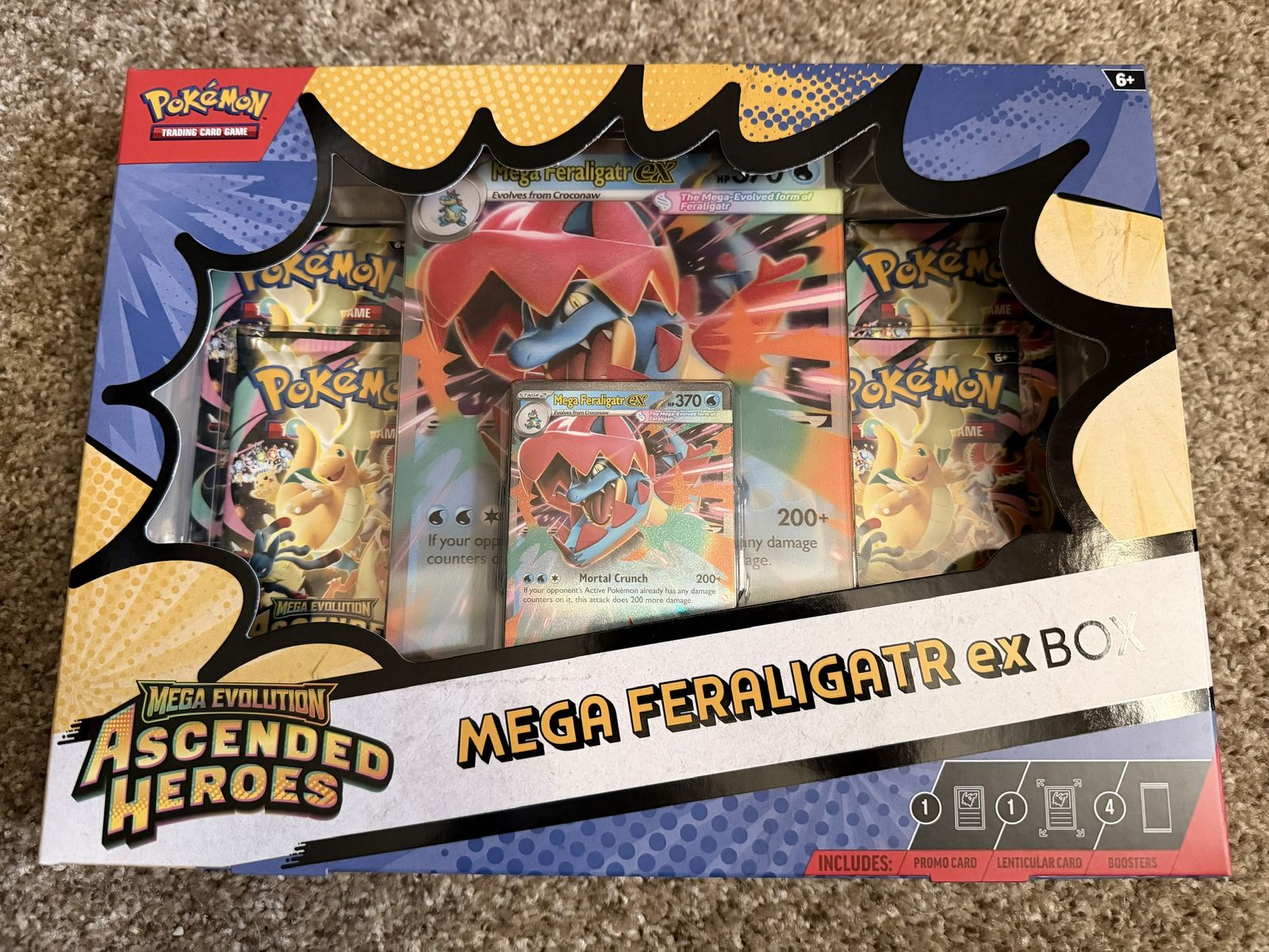 Pokémon TCG Mega Feraligatr EX Box - Ascended Heroes with Promo Card, Lenticular Card, & 4 Boosters *RARE*