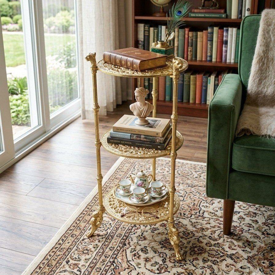 Hollywood Regency Tiered Brass Griffon Plant Stand