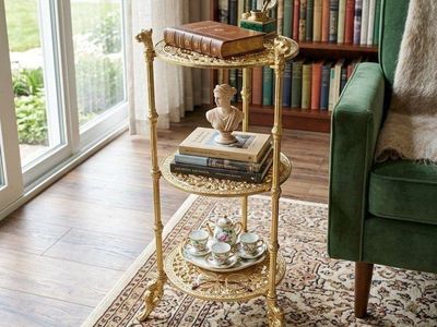 Hollywood Regency Tiered Brass Griffon Plant Stand