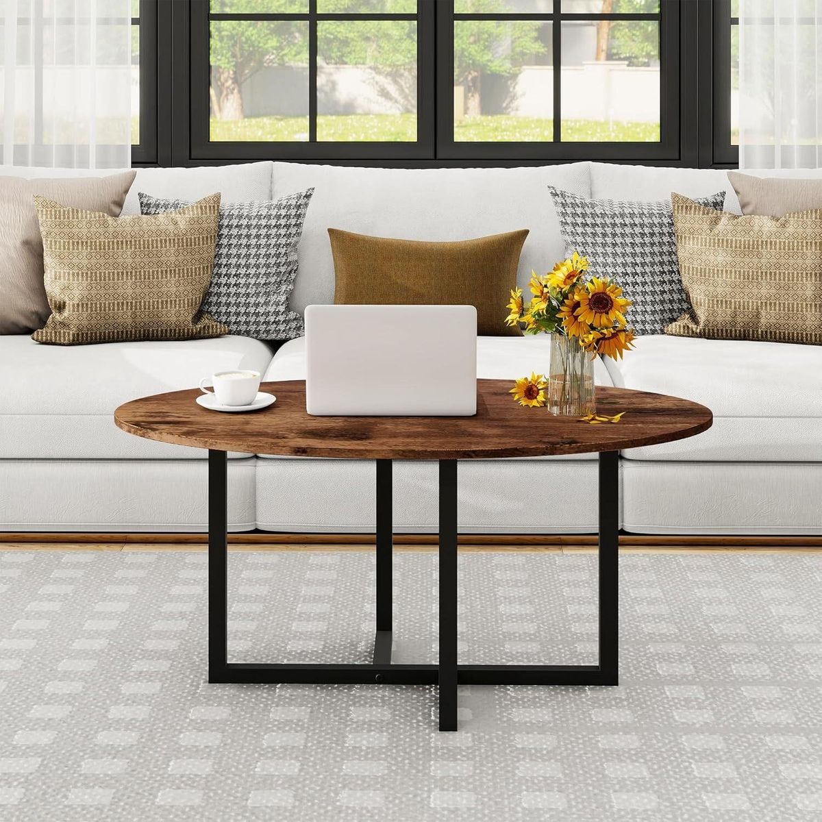 Oval Coffee Table, Metal Frame