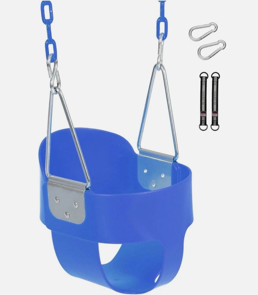Domaker Toddler Bucket Swing Seat w/ Coated Chains Tree Straps Heavy Duty Blue