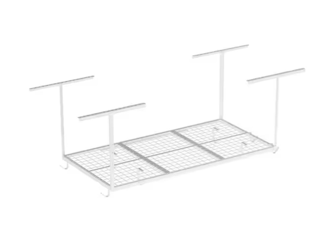 FLEXIMOUNTS OHK Series 36 in. W x 72 in. D x 22-40 in. H White Ceiling Mounted Overhead Garage Storage Rack with Accessory Hooks