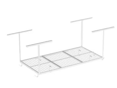 FLEXIMOUNTS OHK Series 36 in. W x 72 in. D x 22-40 in. H White Ceiling Mounted Overhead Garage Storage Rack with Accessory Hooks