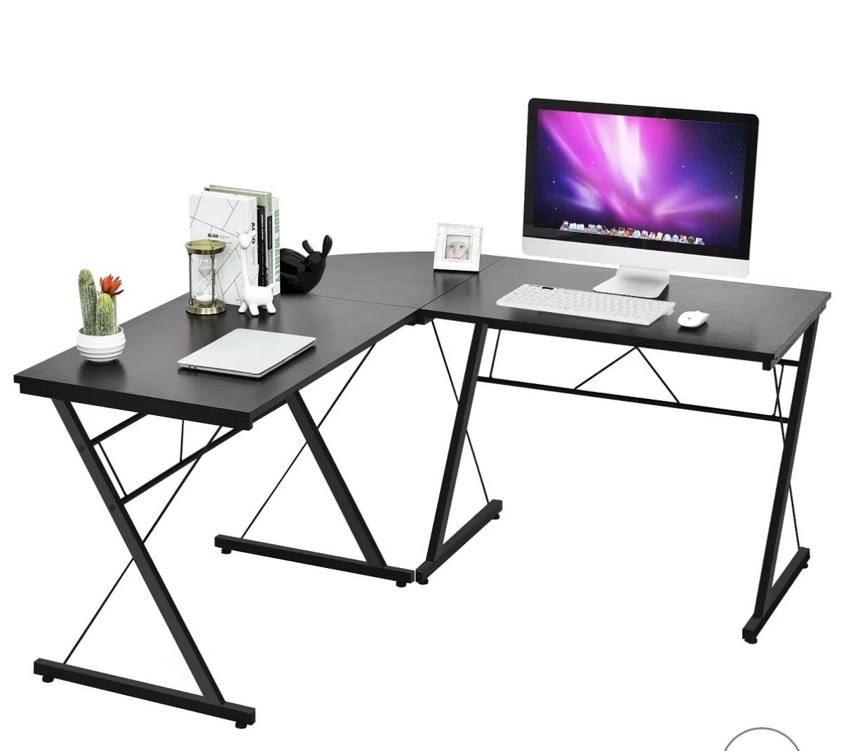 L-Shaped Corner Computer Desk with Metal Legs - Black, Space-Saving Workstation